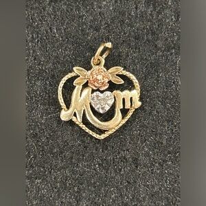 10K Tri Color Gold “MOM” Pendant w/Diamond Accent